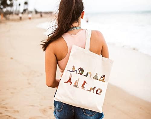 GXVUIS CANVAS TOTE торба за жени естетски јога позиции Печати вреќи за намирници за намирници за намирници за салата за шопинг за патувања