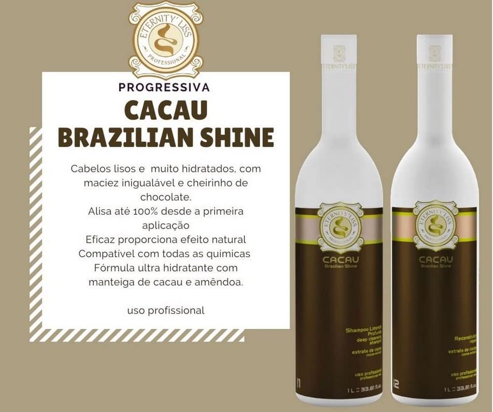 Вечност Лис | Какао Бразилски Сјај | Бразилски Комплет За Третман На Измазнување На Косата | Прогресивна Четка | 1000 мл / 33,8