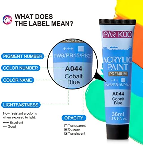 Паркуо акрилна боја сет со 3 четки, 24 бои Премиум квалитетни пигменти, 1,2 мл/36мл цевки занаетчиски материјали за занаетчиски занаети