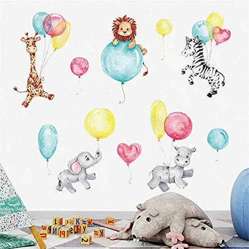 Rofarso шарен симпатичен цртан филм прекрасни животни балони налепници за wallидови за деца со акварел отстранлив wallид декорации