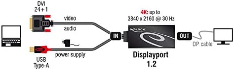 Подложете го адаптерот DVI -> DisplayPort Black 30cm кабел