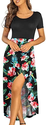 Летни фустани за жени проток со висок низок фустан лето плус големина фустан естетски краток ракав цветна лежерна долга сандери