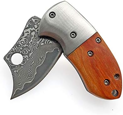 Bykco мини виткање џеб нож, секојдневно носење ножеви со склопување, не'рѓосувачки челик рачка со розово дрво со рачка со приврзок,