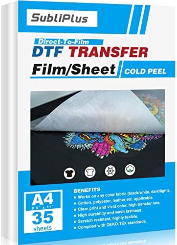 Филм за трансфер на Subliplus+ DTF | 8.5x11, A4 | 35 листови, ладна кора DTF филм ПЕТ за директен до филм L1800 XP600 R1390 итн. ДТФ