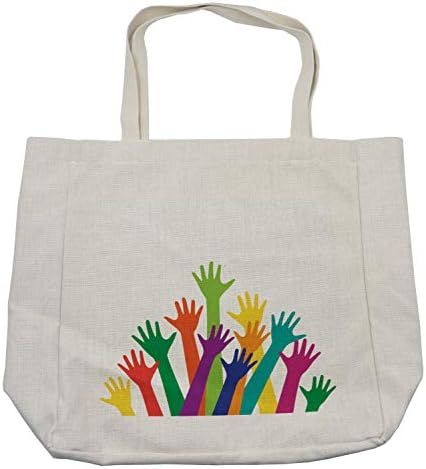 Амбесон, шарена торба за купување, жива боја силуета на рацете детство пријателство заедништво идни теми, еколошка торба за еднократна употреба
