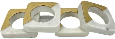 Одбори од Блу рачно изработени месинг и мермерни салфери прстени од 4, рачен врежан бел мермер плоштад дизајн, четкан месинг