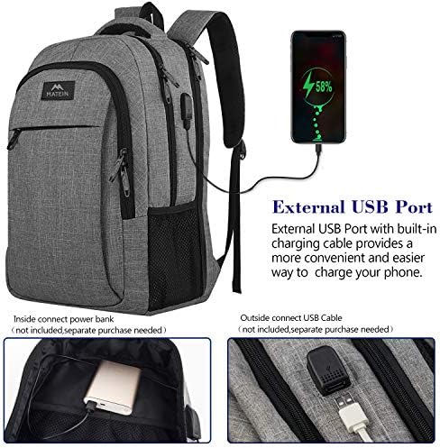 Матеин 17 инчен ранец на лаптоп, голем ранец на ТСА за патување и бизнис со USB полнач за полнач, голем ранец на лаптоп, отпорен на