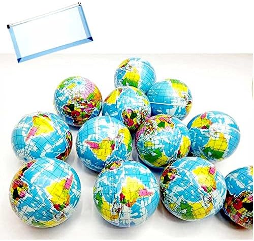Омура Плејсет | Мини планета Земја Мека пена Стрес топки - 24 топки по кутија | Бонус: повеќена намена торбичка со големина