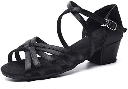MSMAX девојки латински танцувачки чевли со ниска потпетија салса танцувачки сандали за жени