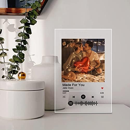 Бибабо персонализирана Spotify Glass Music Plaque со фотографија, акрилик албум насловната предводена ламба за скенирање на
