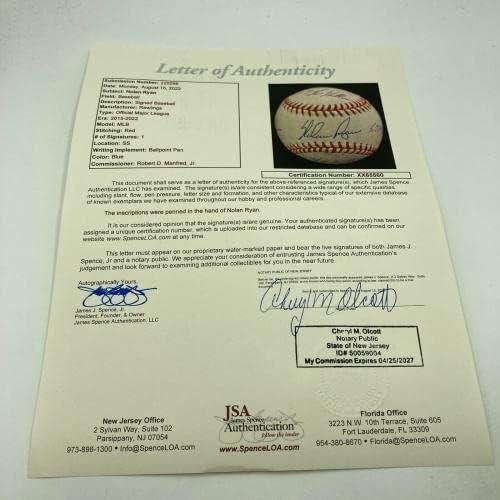 Прекрасен Нолан Рајан потпиша многу испишана кариера статистика Бејзбол JSA COA - Автограмирани бејзбол