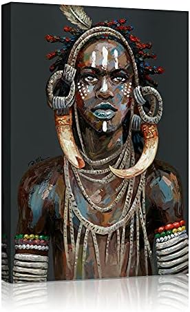 Yidepot афроамерикански wallидни уметности платно: црни мажи со гроздобер обетки wallидни слики за спална соба индиски wallиден декор завиткан