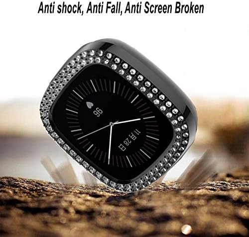 [1-пакет] Аладс Блинг тврда браник рамка за Fitbit Sense / Versa 3, двоен ред Сјајни кристални дијаманти заштитен капак компатибилен за Fitbit