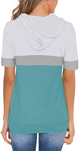 Pgands женски летен блок во боја/цврсти врвови со кратки ракави со кратки ракави, мека лабава обична кошула со џеб