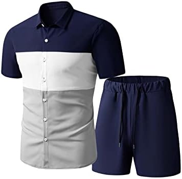 Ојоангл машки 2 парчиња облеки во боја на кратки кошули со кратки ракави и сет