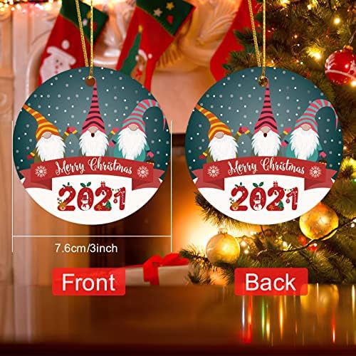 Божиќни гноми украси на дрвјата, Божиќни украси со 3 'керамичко двострано печатење за подарок, украс за новогодишна елка како порибување, Божиќна