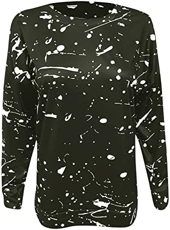 Women'sенски печати преголеми џемпери со долги ракави со тркала, лежерна кошула со лесен пулвер, лесни кошули за туника 2023 година