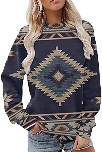 Nokmopo женски пад мода од 2022 џемпери џемпери џемпери без аспиратор гроздобер печатење џемпер за џемпери, пулвер со долги
