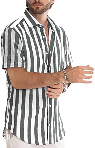 Jmierr машка лежерна стилска стилска копче за кратки ракави со шарени фустани памучна кошула