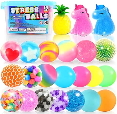 Олеолетој сензорни стрес топки за деца и возрасни -24 пакет & 7 пакувани играчки со весело фидгет за олеснување на стресот и аутизам