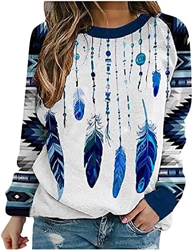 Fragarn женски пуловер лабава џемпер со повеќе болен шарен врат со долги ракави маица со долги ракави