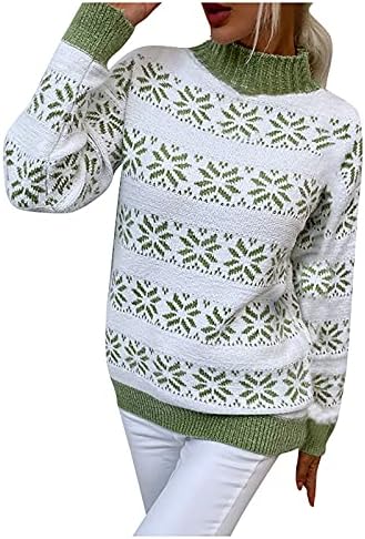 Басисин удобност графички џемпери од вратот, дама школи елегантни џемпери Божиќ потопло со долги ракави туника туника