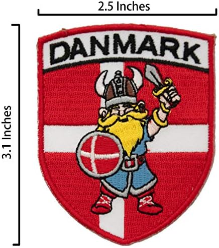 А -Еден - Викинзи на Данска Флеј Шилд Печ 2 ПЦС + знаме на знамето на Данска 1 компјутер, Викинџер Па Данмарк Флејд ткаенина закрпи