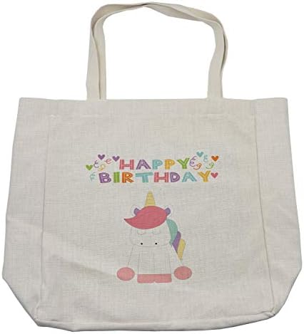 Торба за купување на забави на еднорог Амбесон, Среќен роденден со писмо со симплистичко животно Doodle, еколошка торба за еднократна