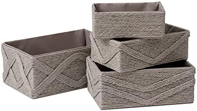 Корпи за складирање за организирање сет 4 - Цврсто ткаени корпи хартиени јаже декоративни корпи, стабилни плетени корпи за плакарот за шминка бања
