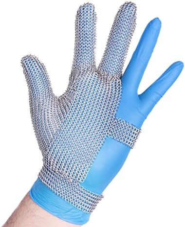 РЕТОН-ПЕЕ 3 прсти ланец на ракавици од не'рѓосувачки челик, ракавица од не'рѓосувачки челик, отпорни нараквици со месар, со затворач на зглобот,