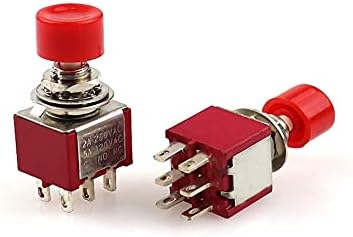 Nunomo Red 6 Pins SPDT Momentary AC 2A/250V 5A/120V PUSH копче за копче на копчето 1 NO 1 NC