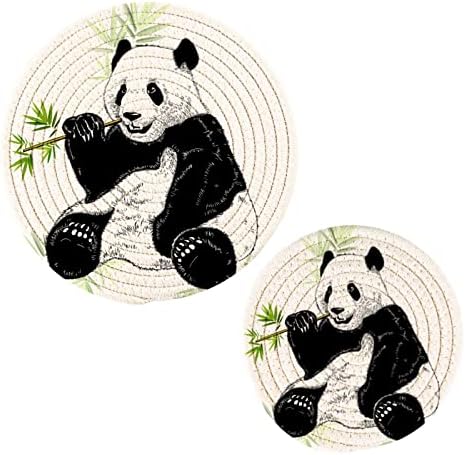 Скица панда бамбус трибети за топли садови држачи за тенџере сет од 2 парчиња топли влошки за кујнски отпорни на топлина за топли садови и тави