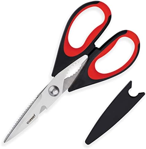 Тешки кујнски ножици - 6 во 1 не'рѓосувачки челик Ултра остри ножици за живина - може да се користат и како отвор за пиво, отворач за