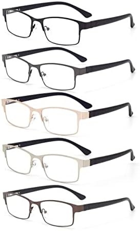 Autojouls очила за читање со 5 пакувања за мажи, метални читатели пролетни шарки за компјутерски очила против очите/мигрена