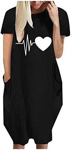 uikmnh женски маички фустани кратки летни туники за дишење на кратки ракави елегантен тркалезен врат директно случајна џеб фустан