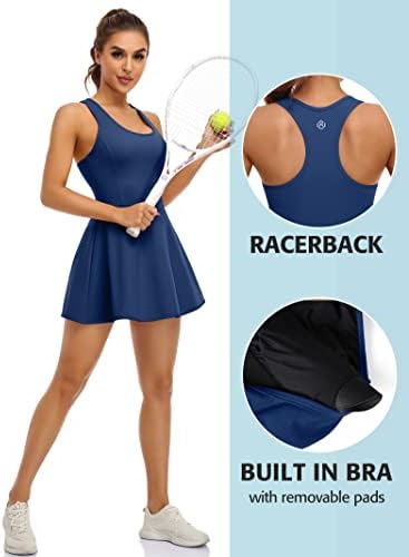 Тениски фустан Атрако за жени со шорцеви и вграден во тренингот за тренинзи во градник со џебови