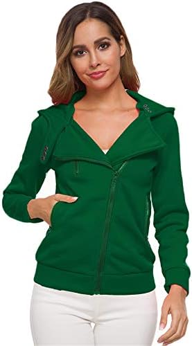 Andongnywell Womenените тенок вклопуваат поштетни јакна со худи со долги ракави џемпери руно топла обична облека со џеб со џеб