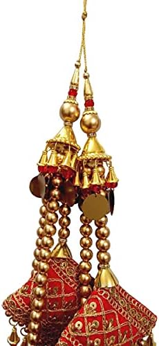 Харе Кришна Индиска продавница Индиска долга лехенга црвена и златна брада фенси ресили бохо хипи накит, правејќи етнички латкан занаетчиски