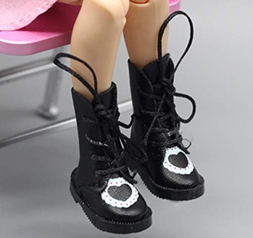 Студио Еден 1Паир ПУ кожни чизми за чевли за кукли BJD 1/6 за Blythe licthe jb Doll Mini Boot 3.2cm црни чевли