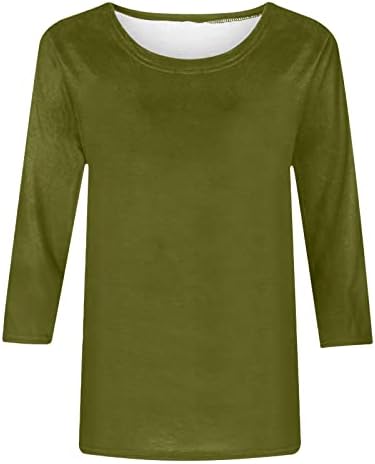 Врвови за жени летна мода 2023 година Основни маички 3/4 ракави облечени обични тунични врвови лабави вклопени екипаж блуза маица