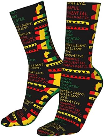 Ангерија Јас сум црна историја месец чорапи жени чорапи со чорапи со цевки, случајни контролни чорапи за жени мажи со една големина,