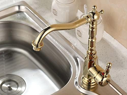 Кујна влажна лента бања садови мијалник за мијалник полирана месинг златна боја една рачка вртлива миксер миксер чешма единечна дупка