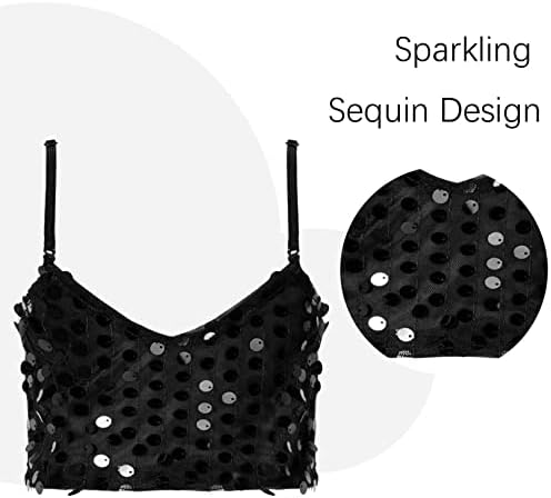 Девојки на Јета Девојки сјајни sequine sequins camisole исечени резервоари за танцување костуми без ракави сјајни сјајни култури врвот