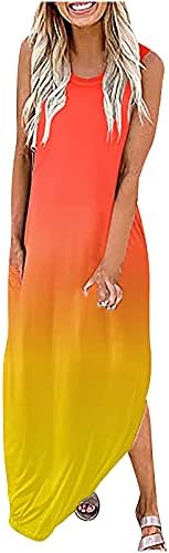 Qtocio плус големина долг фустан за жени, дами лето секојдневен лабав без ракави без ракави, а-линиски забави за време на забава 2023 година