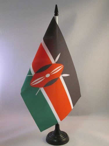 Знамето на АЗ Кениа Табела знаме 5 '' x 8 '' - знаме на кениското биро 21 x 14 см - црн пластичен стап и база