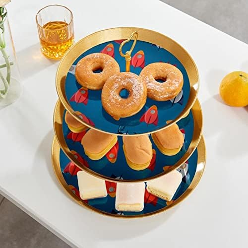 3 нивоа десерт штанд со кекс овошна чинија пластична служба на екранот за приказ за свадба роденден за бебиња туш чај украси, тркалење со цртани