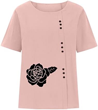 Преголема маичка за жени трендовски цветни печатени врвови со кратки ракави кошули со кошули надолу по блузи од туника