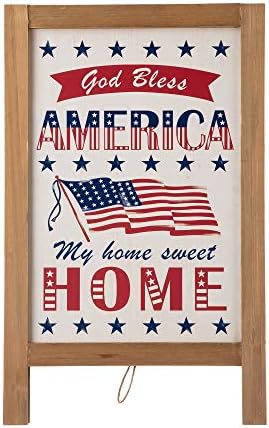 Глицом 24'''h дрвен патриотски трем декор, Бог да го благослови Америка потпишете го подот декор Рустикален висички тремот