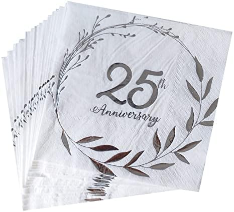 16 парчиња Сребрени Салфетки За 25-годишнината Од Бракот Среќни 50-Ти Украси За Коктел Пијалоци За Маса За Бонбони, 13 х 13 инчи, 6,5