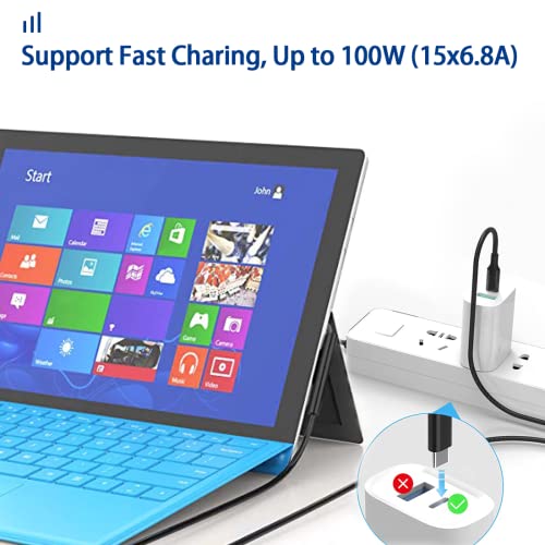 Површинско Поврзување СО USB-C Кабел За Полнење, Поддршка 15V/6.8 А, Компатибилен Со Microsoft Surface Pro 8/7/6/5/4/3, Површински Лаптоп 3/2/1,
